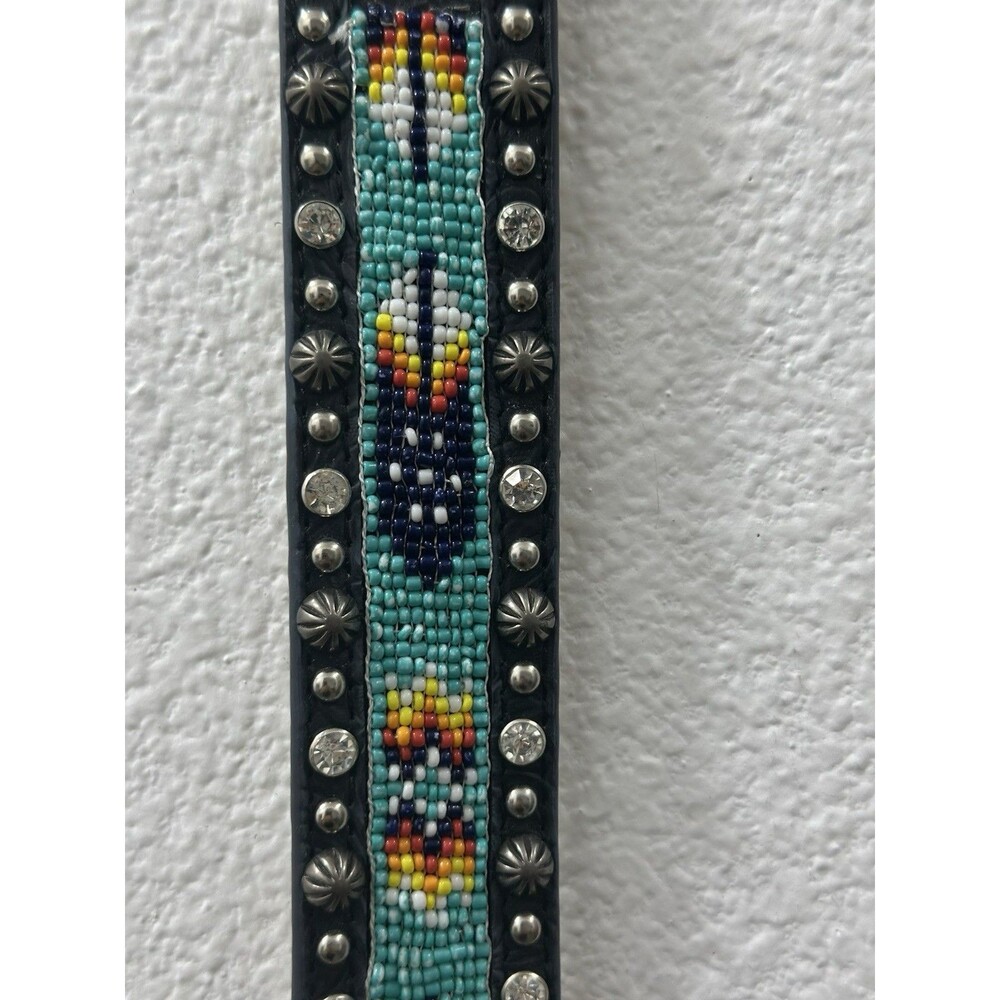 Tooled Leather Studded Silver & Rhinestone Aztec Blazin Roxx Bling Belt Rodeo - Picture 5 of 10